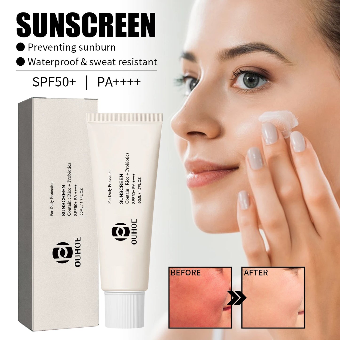 【Triple Ferment Shield】Rice Probiotics UV Cream, Waterproof Face & Neck Protection with Non-Greasy Finish