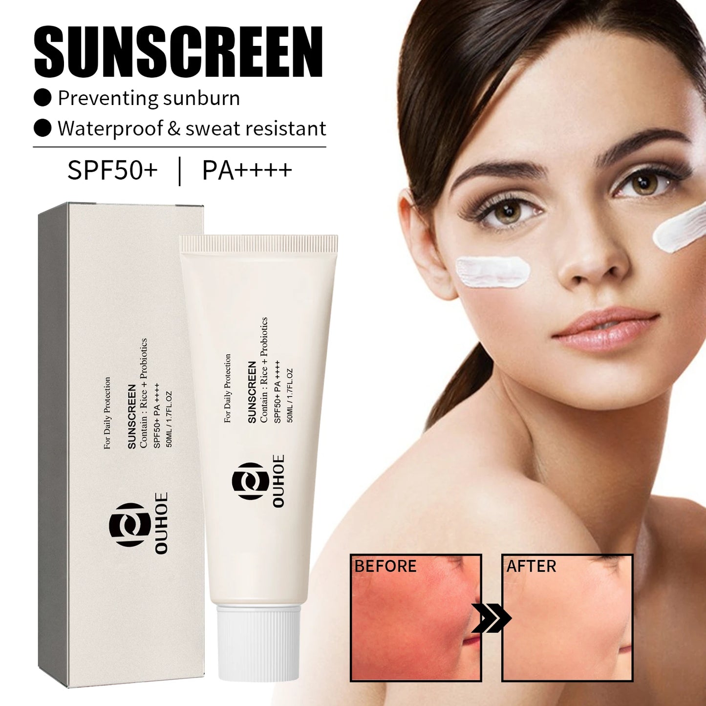 【Triple Ferment Shield】Rice Probiotics UV Cream, Waterproof Face & Neck Protection with Non-Greasy Finish