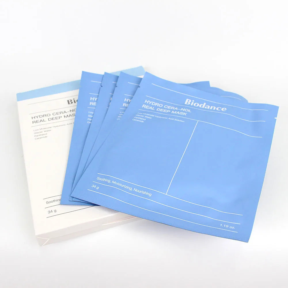 BIODANCE Hydro Cera-nol Real Deep Mask, Overnight Hydrogel Mask, Soothing, Moisturizing, Nourishing, 1.19oz(34g) x 4ea