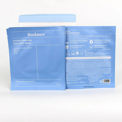 BIODANCE Hydro Cera-nol Real Deep Mask, Overnight Hydrogel Mask, Soothing, Moisturizing, Nourishing, 1.19oz(34g) x 4ea