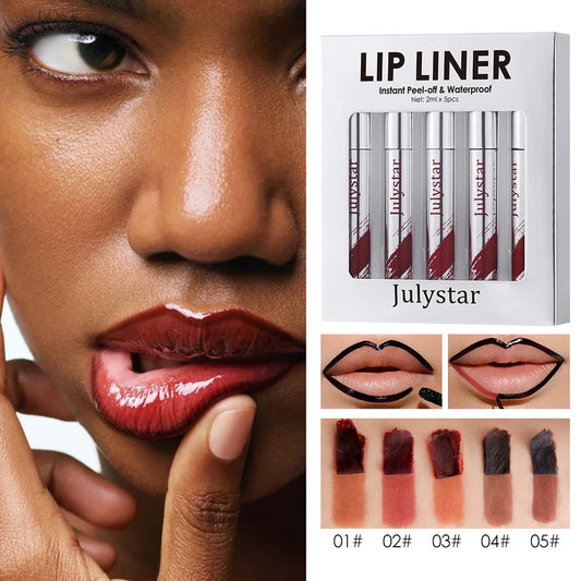 5pcs Peel Off Lip Liner Pen Set, Long-lasting Waterproof & Smudge-proof Peel Off Lip Liner Stain,Peel Off Lipstick Natural Lip